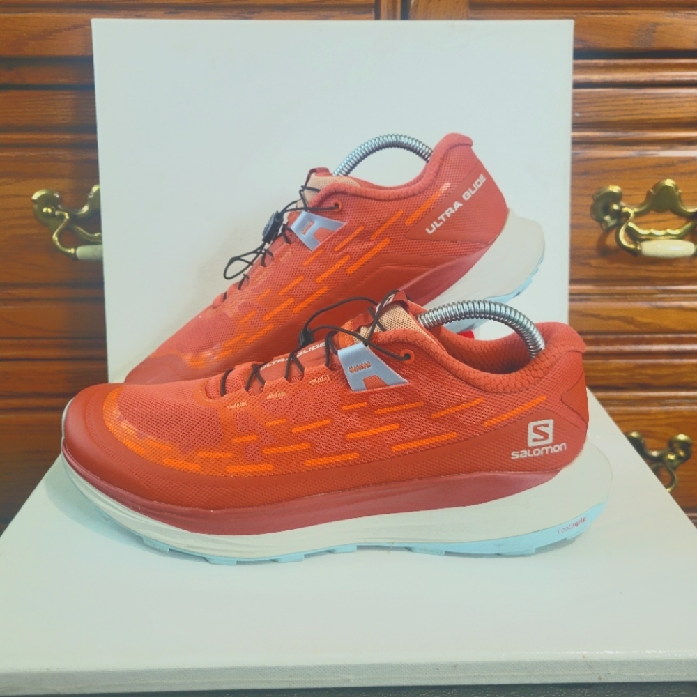 Womens Salomon Ultra Glide Mecca Red-ish Orange Blue 9 Trail Running